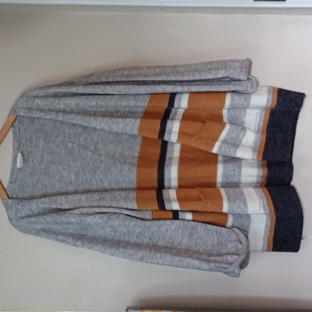 Main Strip Wool Blend Open Front Cardigan Plus Size 3XL